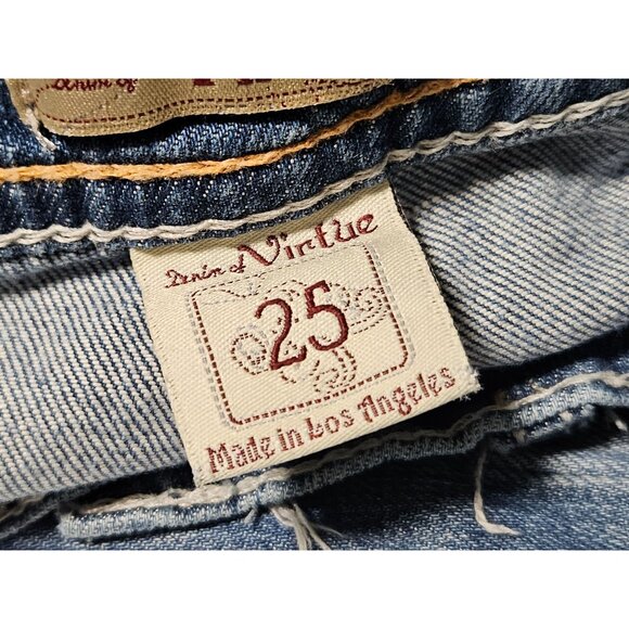 Denim of Virtue Jeans Womens Size 25 Boot Cut Low Rise Light Wash Ripped - Picture 8 of 10